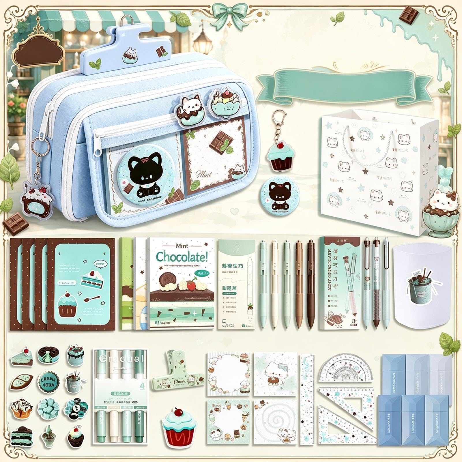 Ensemble De Papeterie Kit Papeterie Scolaire Avec Sa Pochette De Rangement | Fournitures Pour La Classe Pour La Maison L'Université Les Ados Étudiants Garçons Et Filles