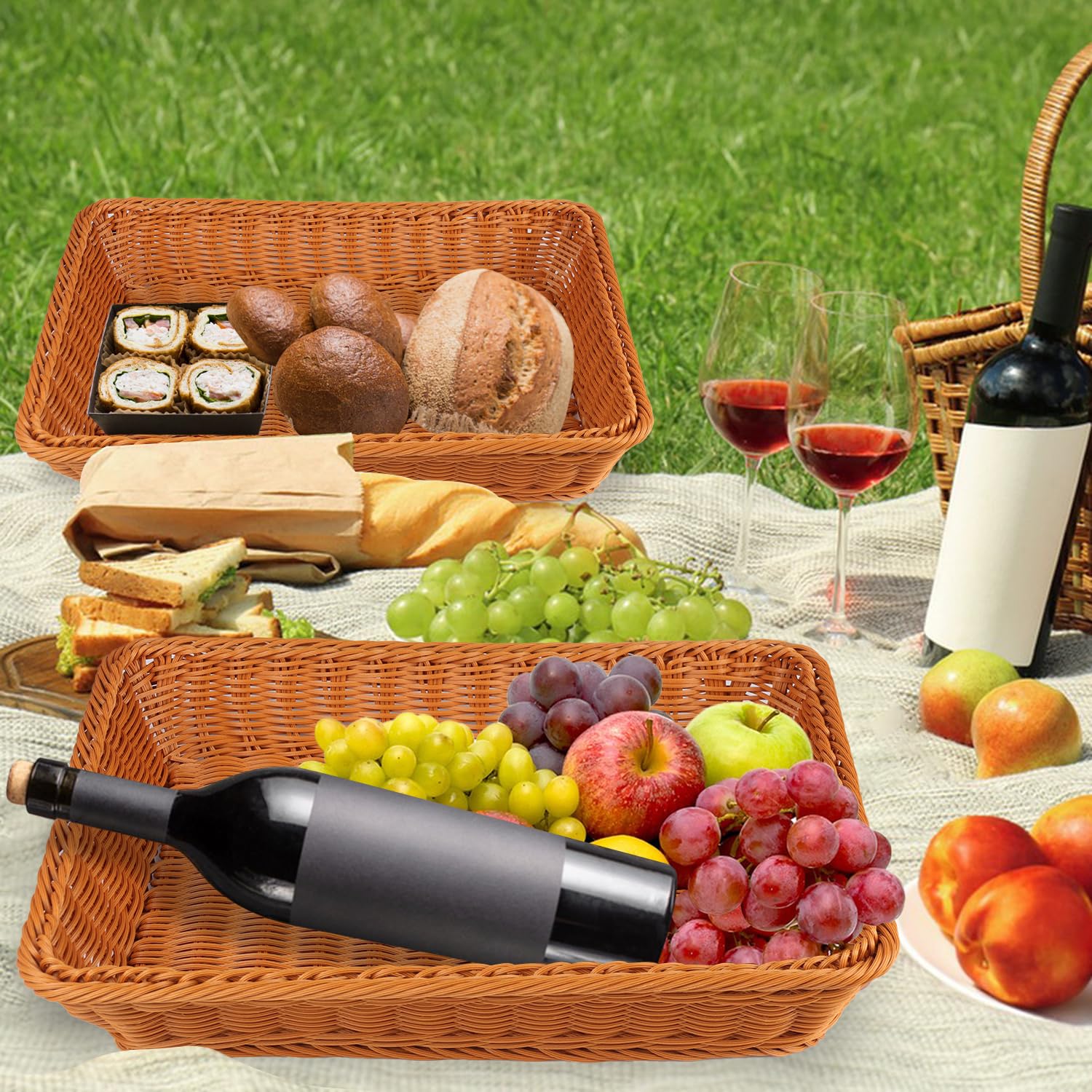 Cesta de pan, cesta tejida para servir, cesta de servir alimentos de mesa para restaurante, panadería, fiesta familiar, servicio de hotel, frutas, verduras y aperitivos