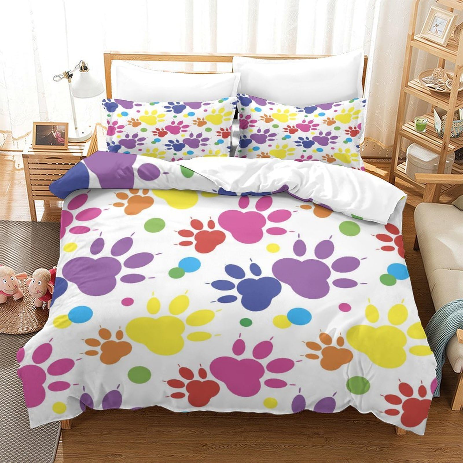 Housse de couette pattes multicolores 3D microfbre 260x220cm pour lit super king