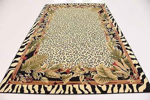 Miniatura 12 de Unique Loom Wildlife Collection - Alfombra inspirada en animales con diseño de bordes de guepardo, 6 x 9 pies, marfilnegro