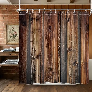 LB Rustic Country Style Barn Door Shower Curtains Farmhouse Style Western Brown Primitive Wood Shower Curtains for Rural Life 72x72 Inch Polyester Fabric with 12 Hooks