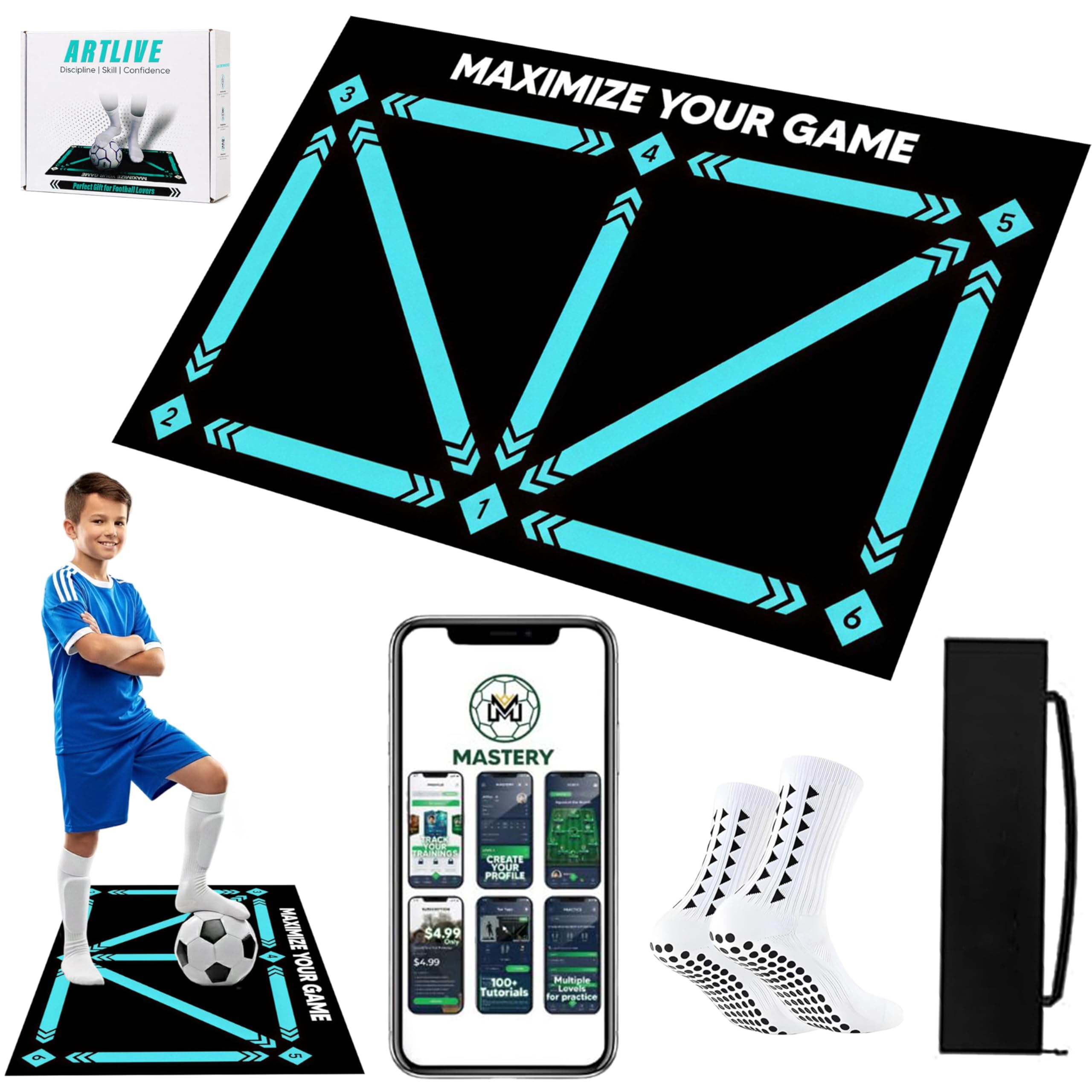 Football Training Mat, Soccer Mastery Skills Mat 90x60cm, Develop Confidence