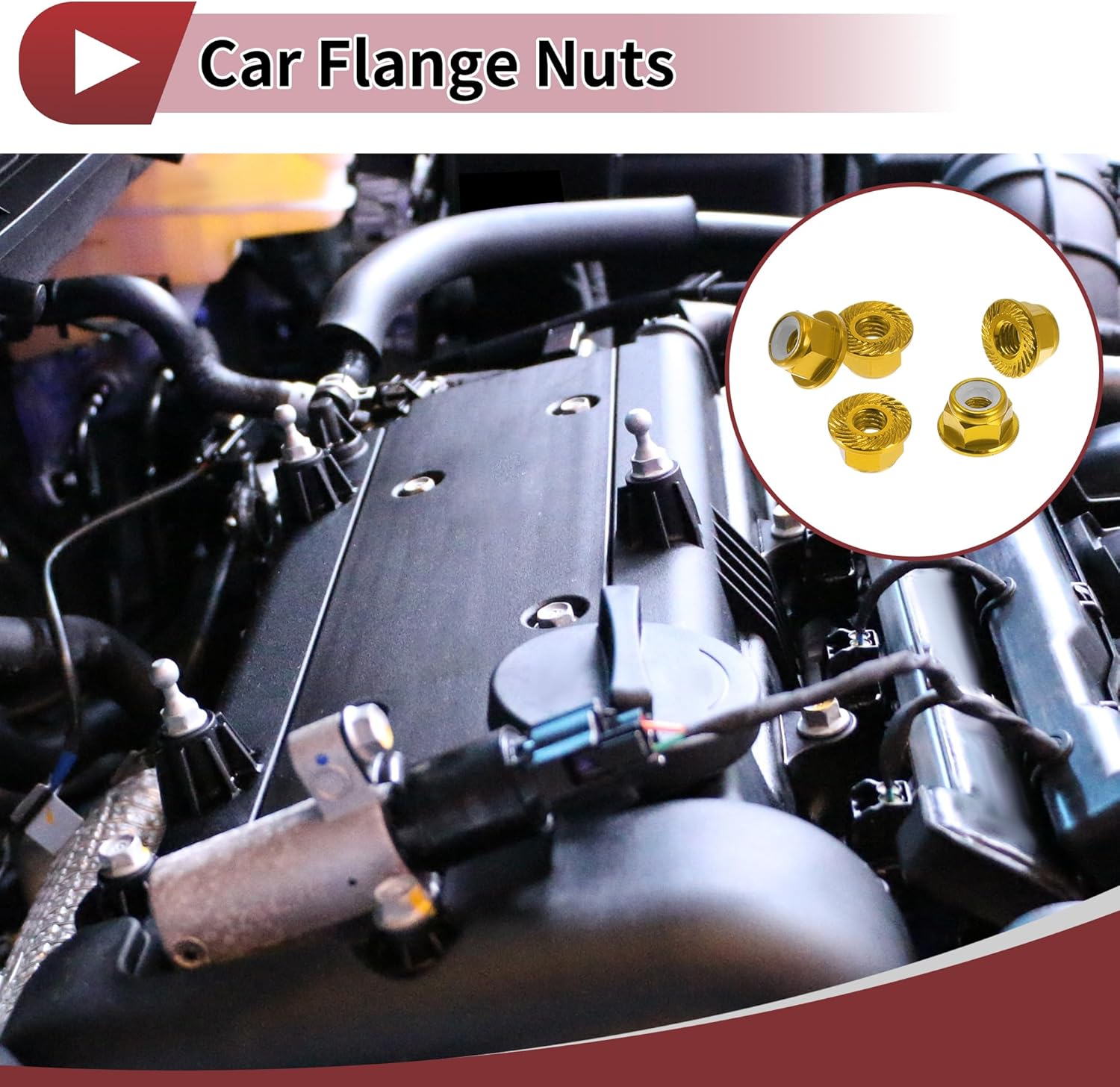 5 Pcs M4*0.7 Car Flange Nuts Aluminum Alloy,Plastic Rubber Ring Embossed Hex Thread Gold Tone Rubber Ring 5.5mm/0.22"