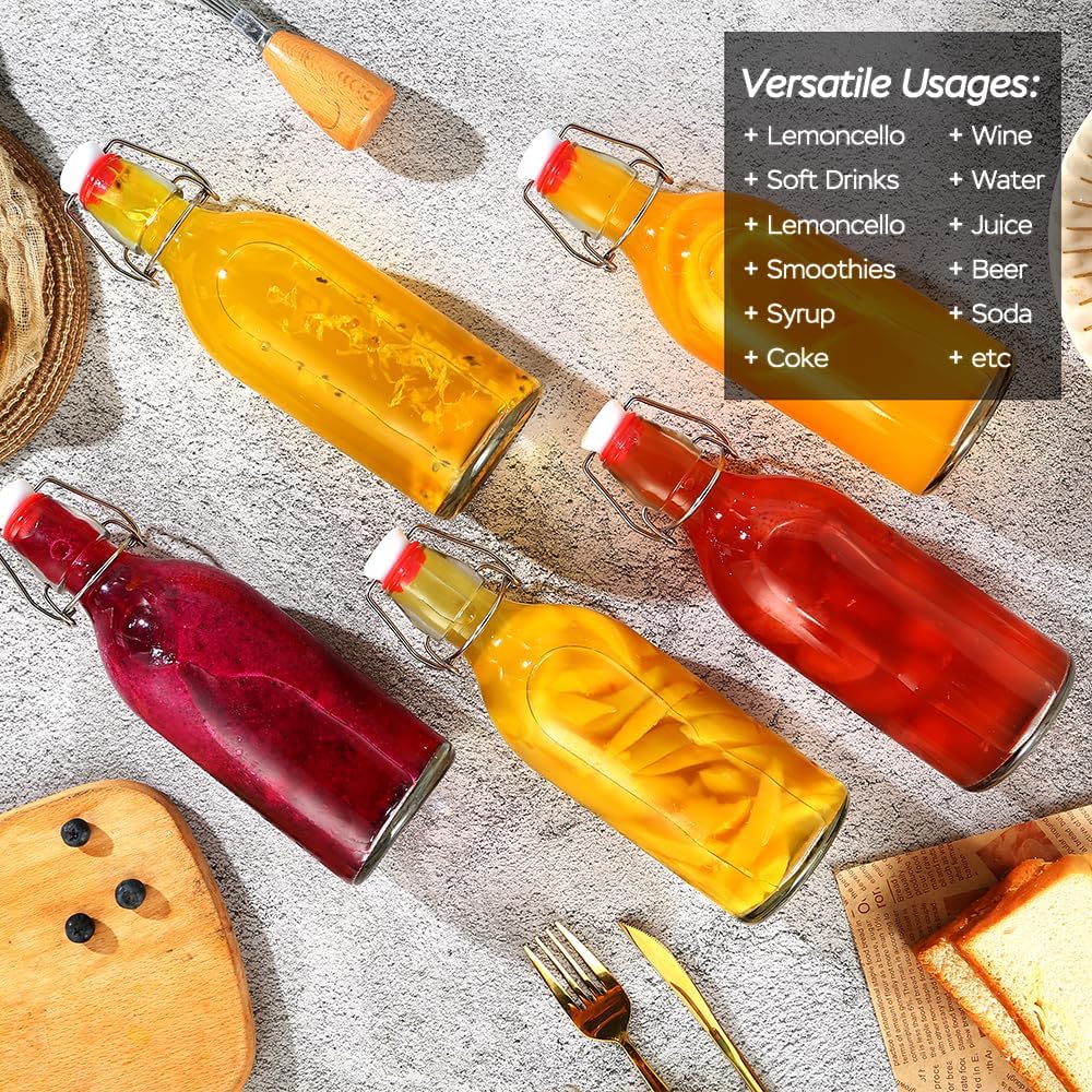 8 Pack flip top glass bottle 12 oz,swing top glass bottles 12oz with airtight lids for home brewing,kombucha,kefir,vanilla extract,beer,oil,vinegar,homemade juices,soda,beverages,2nd fermentation - Image 8
