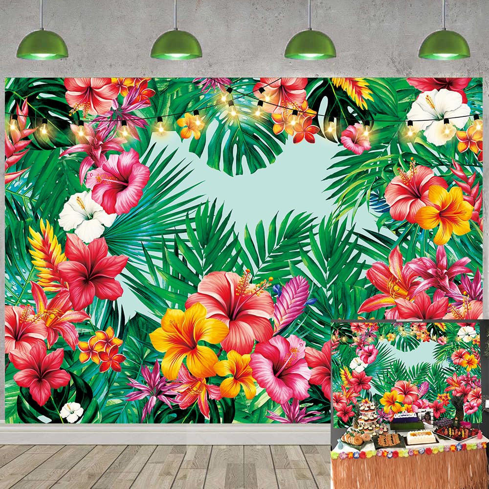 Tropical Palm Leaves Backdrop Floral Leaves Summer Jungle Hawaiian Luau Party Photography Background Aloha Theme Wedding Baby Shower Birthday Party