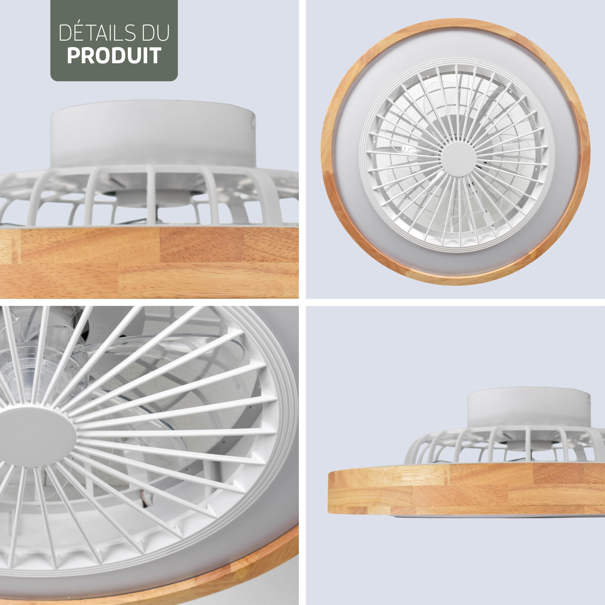 Varin Ventilateur Plafond avec Lumiere Intelligent, Plafonnier Silencieux Chambre, Tuya Wi-Fi LED 30W RGBW Ø 50 cm Télécommande 3000K-6000K Bois Clair