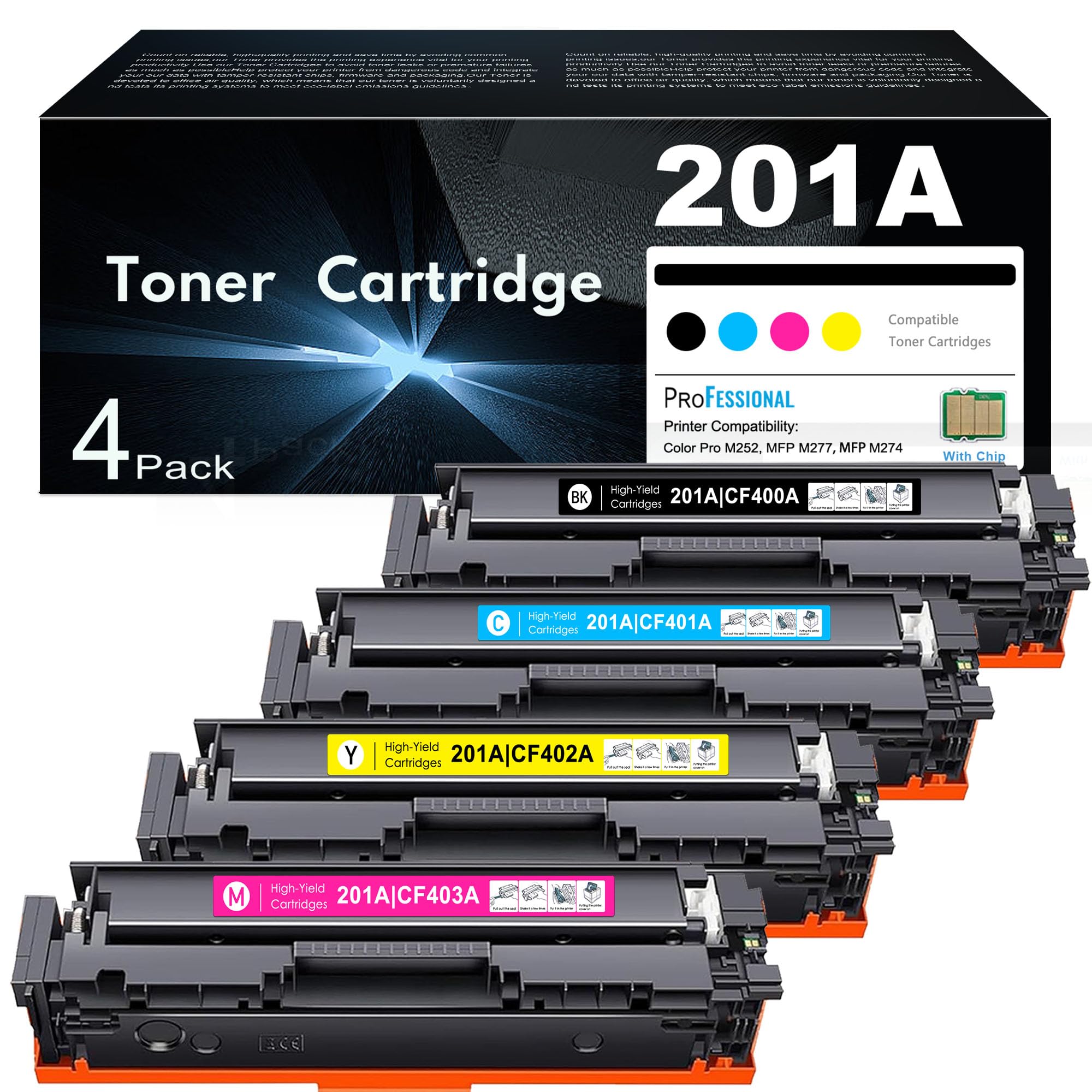 Lamburee 201A Toner Cartridges 4 Pack Replacement for HP 201A 201X Color Pro MFP M277dw M252dw M277n M277c6 M252n M277 Printer (CF400A, CF401A, CF402A