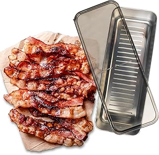 Kitchen Discovery Stainless Steel Bacon Holder for Refrigerator - Bacon keeper with airtight lid does away with greasy wrappers and is a space saving container for bacon that holds in odors