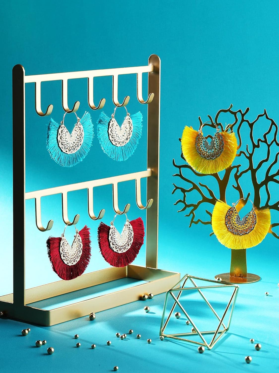 12 Pairs Statement Tassel Earrings Hoop Tassel Earrings Bohemian Geometric Handmade Earrings for Women - Image 3