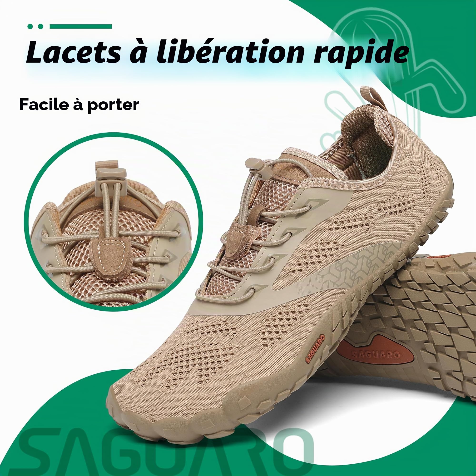 SAGUARO Chaussure Minimaliste Homme Femme Chaussure Plage de Marche Randonne Courses Trail Running Chaussures Barefoot Barefoot Chaussures Aquatiques, Marron Sépia, 38 EU