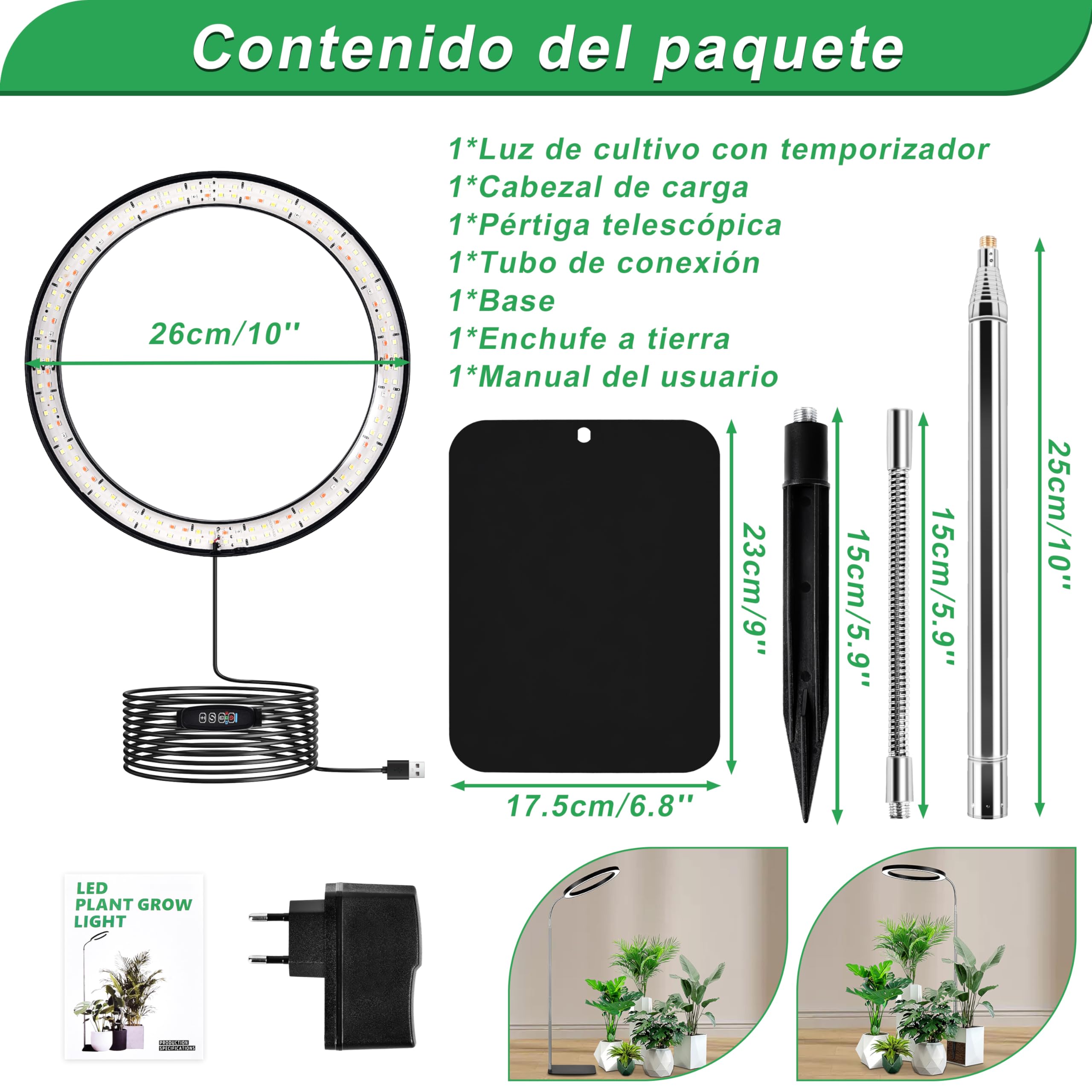 Herefun Lámpara de Plantas, 160 LEDs Lámpara Cultivo Espectro Completo, Lampara LED Plantas para Interior, Luces Crecimiento Plantas con Temporizador 3/9/12H, 10 Brillos, 3 Modos