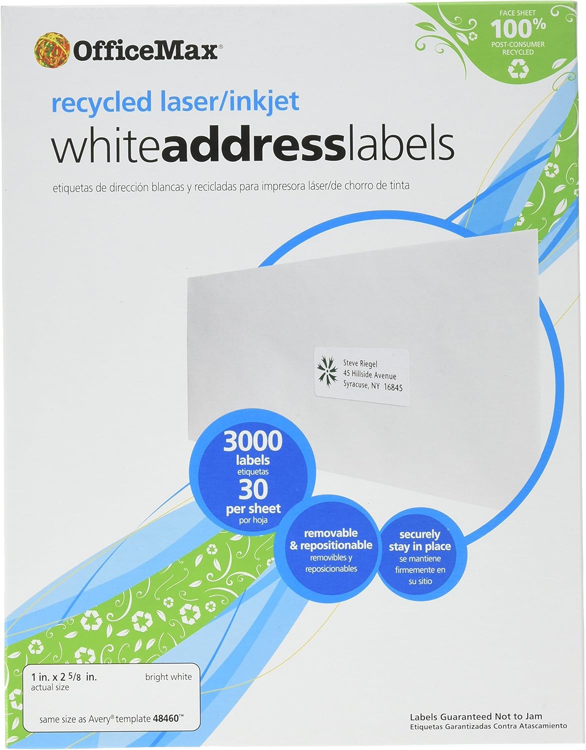OfficeMax Laser/Ink Jet Recycled White Address Labels, 1 x