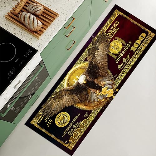 Miniatura 2 de Alfombra fresca de águila calva, color rojo oscuro y dorado, alfombra de 100 dólares, alfombra de pasillo para lavandería, cocina, alfombras de