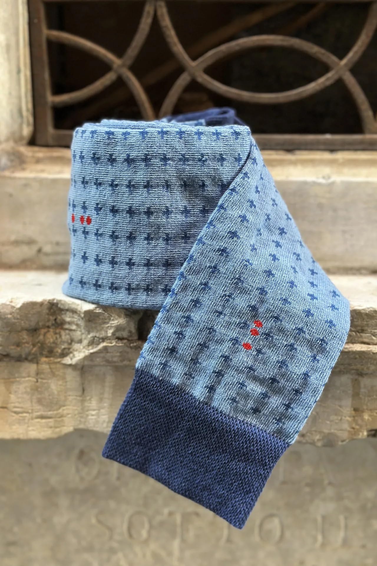 GATTI A POIS Box da 5 Paia di Calze Lunghe Eleganti, Mix di Fantasie in Caldo Cotone e Filo di Scozia, Marrone e Blu Nippon, Made in Italy