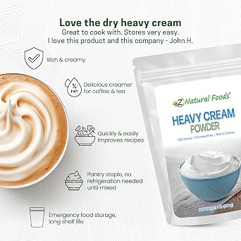 Z Natural Foods Heavy Cream Powder - Nutrient-Dense, Delicious Powdered Cream with 1-Year Shelf Life - Easy to Use & Perfect for Coffee, Baking & Recipes, Keto-Friendly, Gluten-Free, 1 lb