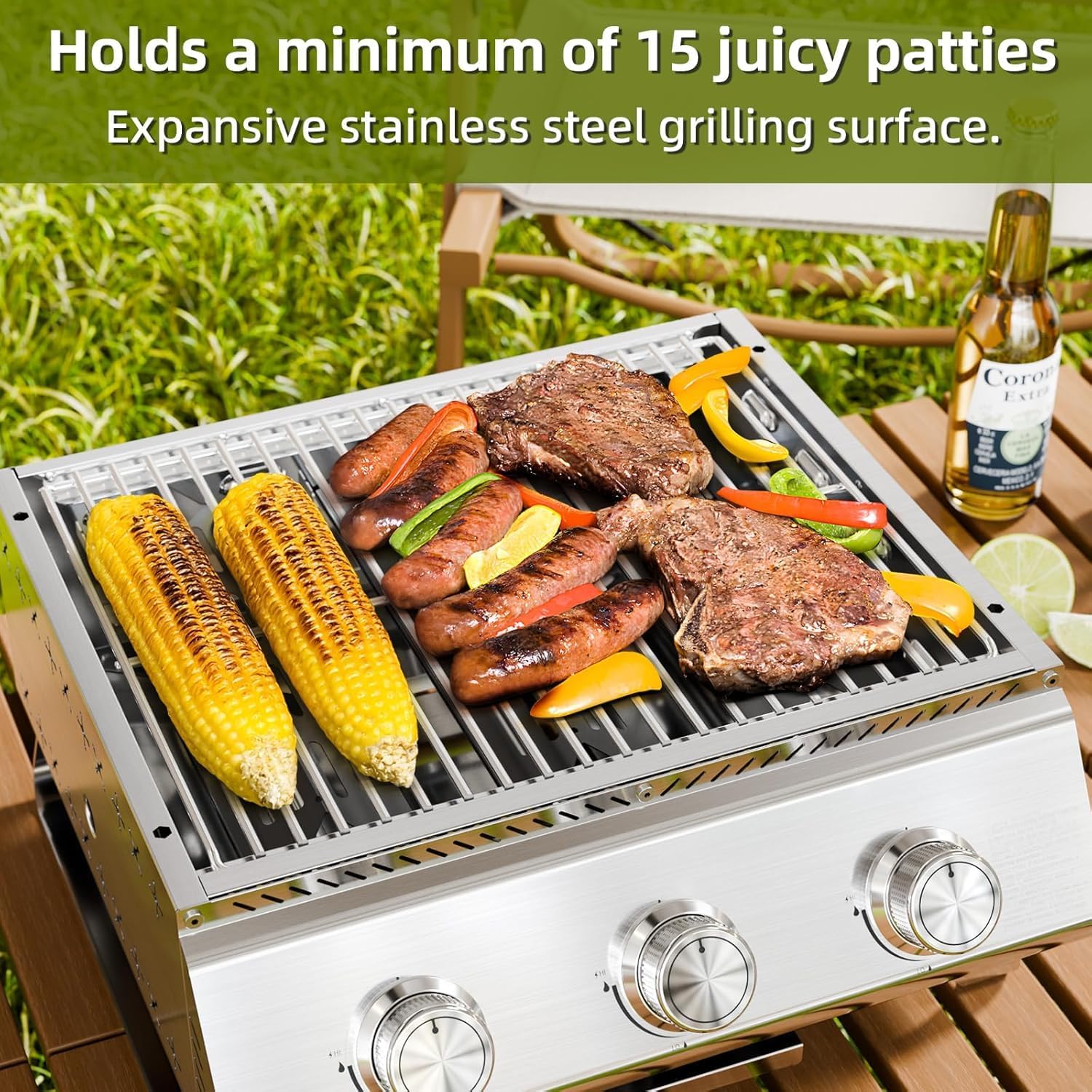 Electactic 3-Burner Stainless Steel 2-in-1 Tabletop Grill and Griddle Combo, 24,000 BTU Portable Flat Top Propane Gas Grill for Commercial BBQ, Outdoor Cooking, Camping, Tailgates & Backyard