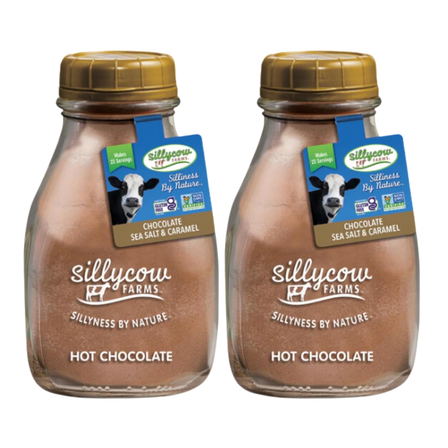 Sillycow Farms Hot Chocolate Sea Salt & Caramel Mix | Rich Hot Cocoa Delight | Gluten-Free, Non-GMO, Dairy-Free | Indulgence with Pure Sweet Caramel Flavor | 16.9 Oz Reusable Glass Bottle - Pack of 2