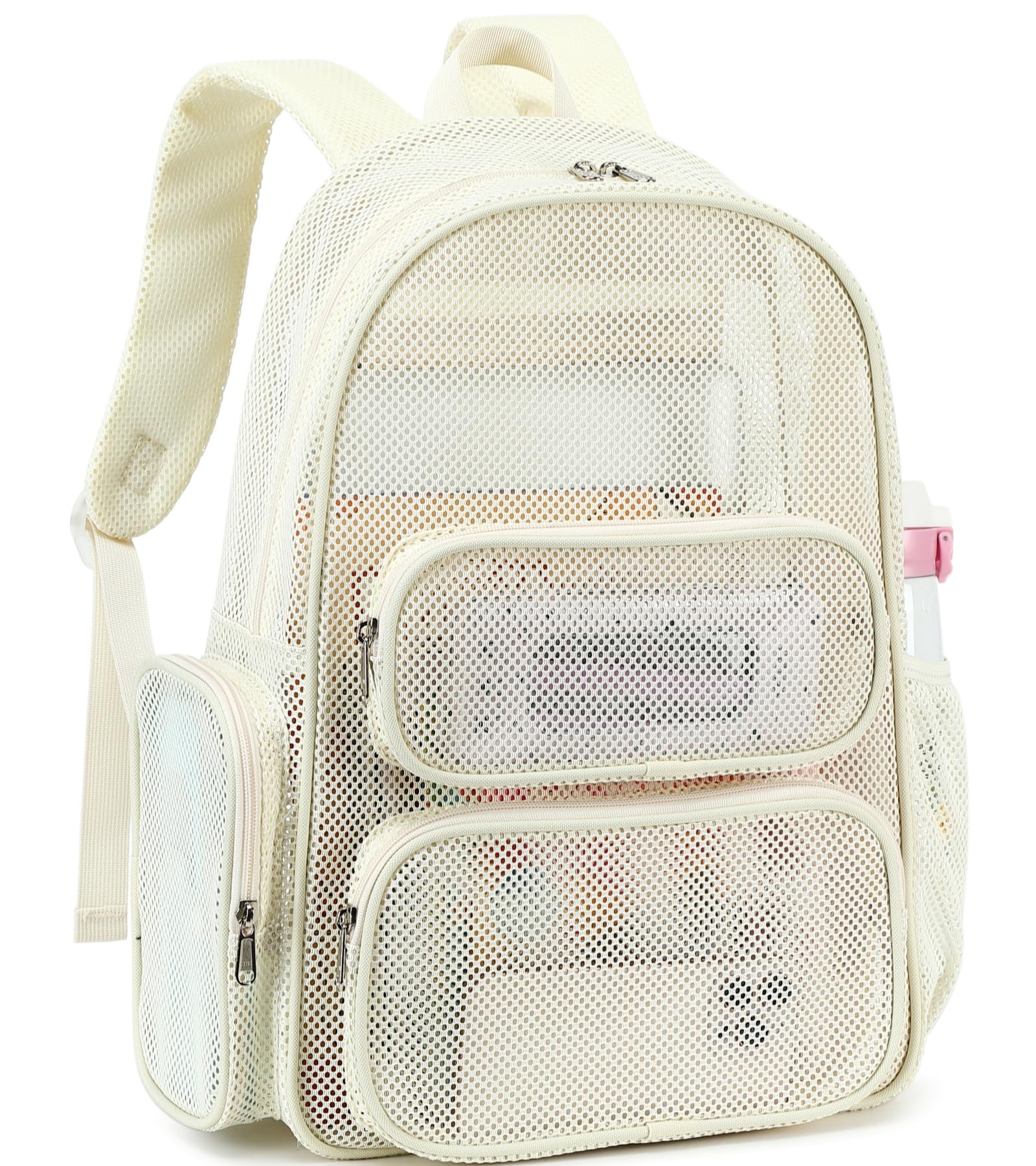 CAMTOP Mesh Backpack for Kids Girls Semi-TransparentSee Through Sturdy School Bookbag Casual Daypack for Beach Swim Work Gym