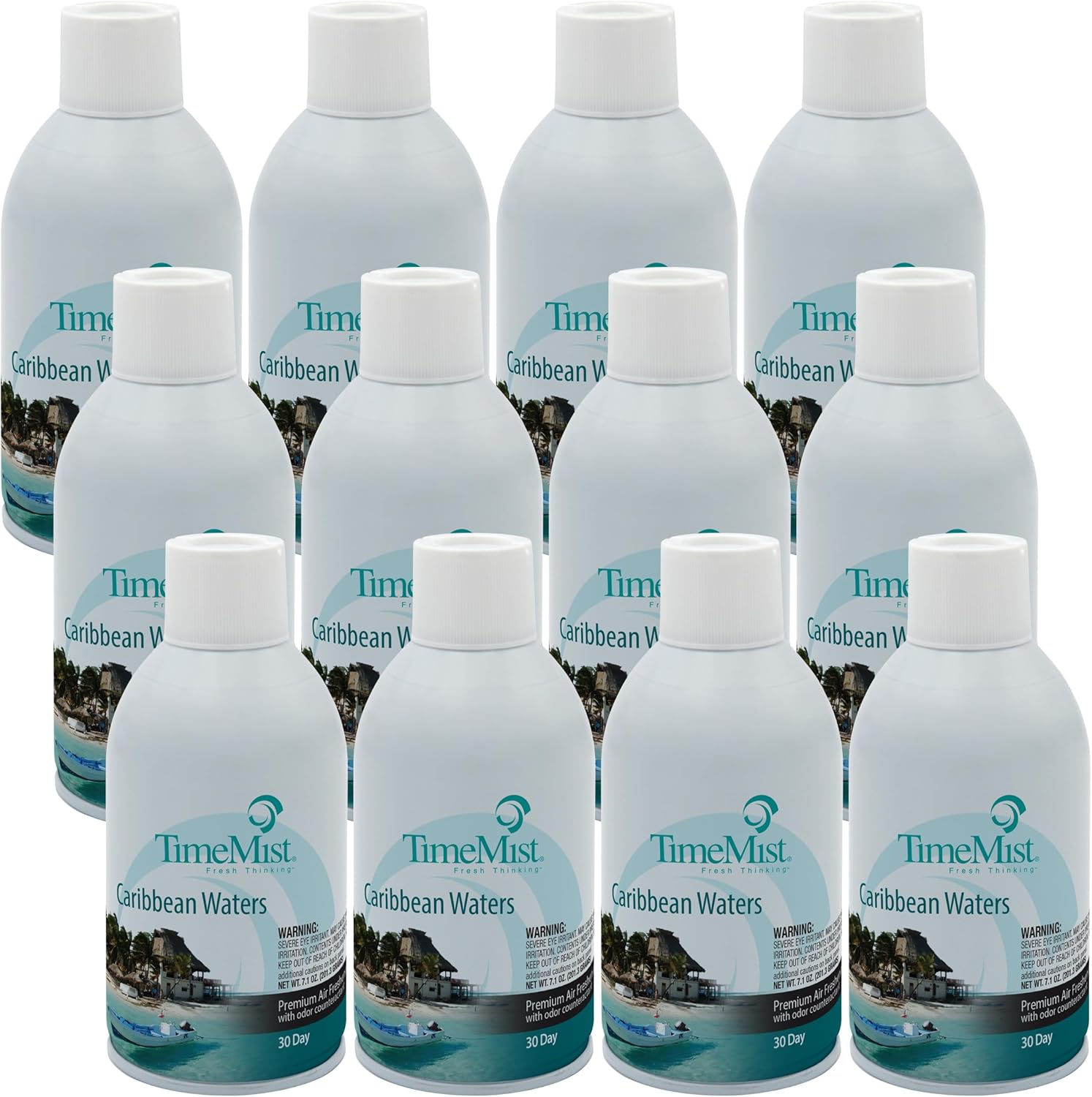 TimeMist Premium Metered Air Freshener Refills - Caribbean Waters - 7.1 oz (Case of 12) 1042756 - Lasts Up To 30 Days and Neutralizes Tough Unwanted Odors