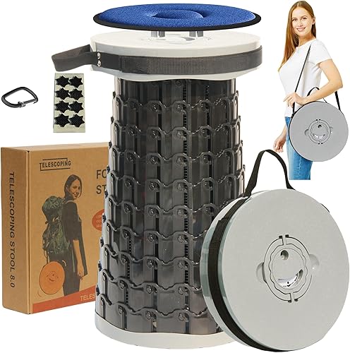 ALEVMOOM Taburete plegable XXL de 19.7 pulgadas con cojín, peso máximo de 1000 libras, taburete telescópico portátil resistente, asiento retráctil