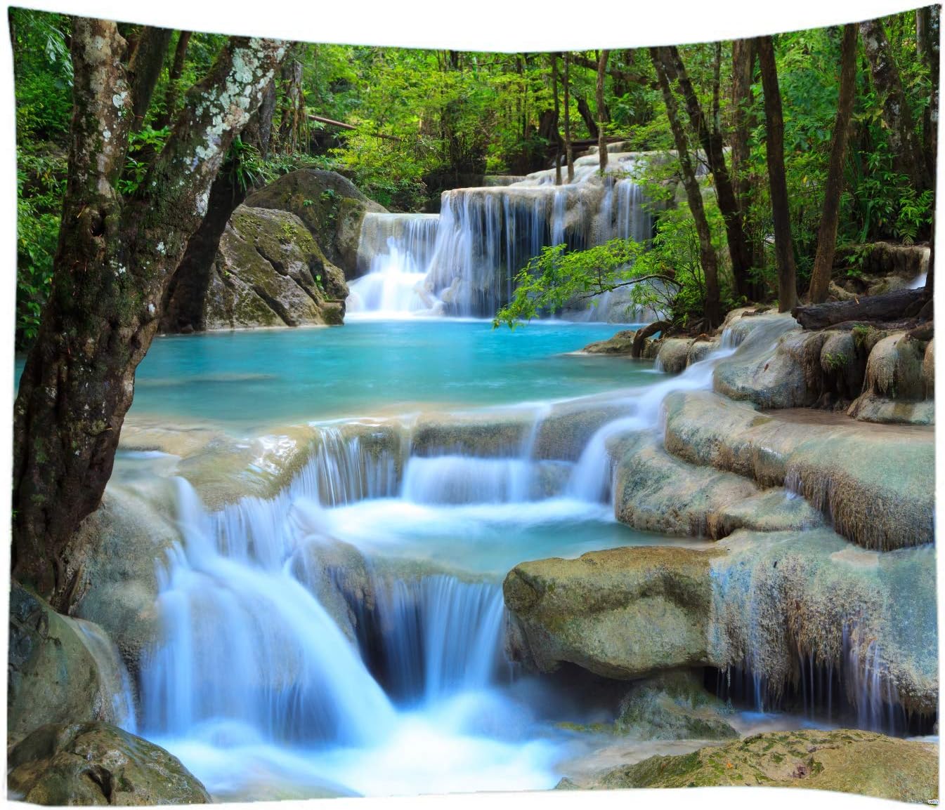 WODEJIA Forest Waterfall Fabric Tapestry, Wall Art Tablecloth, Bedspread Picnic Blanket, Beach Throw Blanket,Multifunctional for Bedroom Dormitory Living Room Hanging, Multifunctional for Bedroom Dormitory Living Room Hanging 79 x 59 Inches