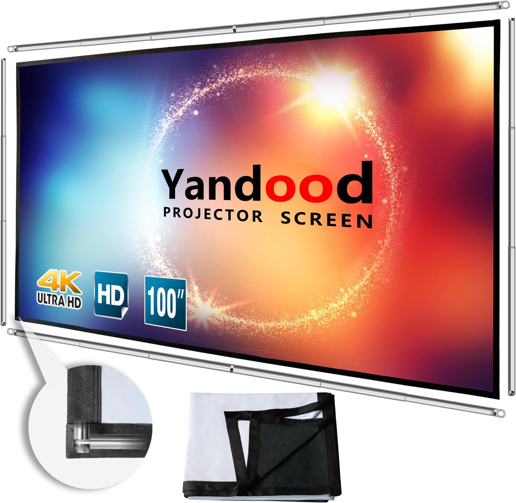 Upgraded Projector Screen 120 inch 16:9 Portable Foldable Anti-Crease Rear Front Double Sided Projection Screen with Combined Pole Frame