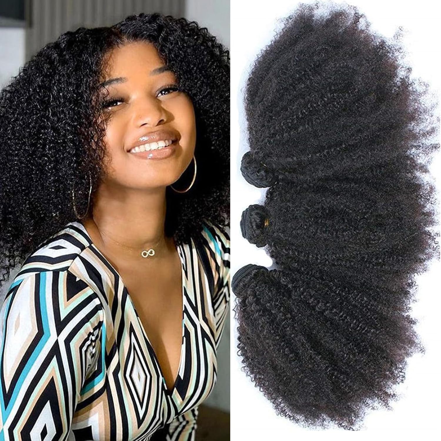 Feibin Afro Kinky Curly Human Hair Bundles Inch Natural Black Color