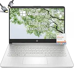 HP Laptop de 14 polegadas Microsoft Office 365 - Laptop para estudantes escolares - Windows 11 - Processador Intel Quad-core - USB C - Bateria de longa duração - ultraleve - Mini - Cabo HDMI (32 GB de