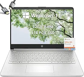 HP Laptop de 14 polegadas Microsoft Office 365 - Laptop para estudantes escolares - Windows 11 - Processador Intel Quad-core - USB C - Bateria de longa duração - ultraleve - Mini - Cabo HDMI (32 GB de