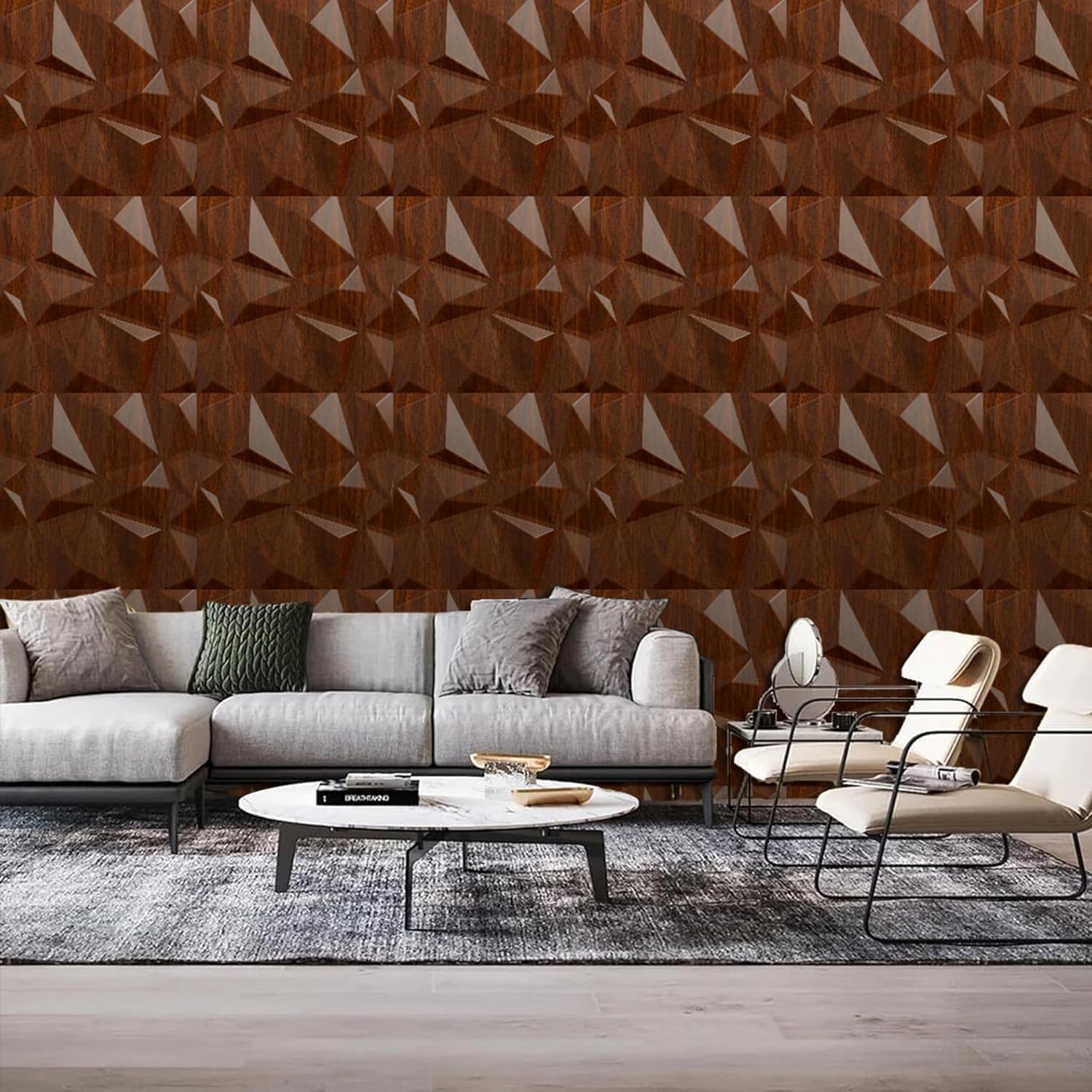 3D Wall Panels 19.7” x 19.7” – 12 Panels Pack – Covers 33 Sq Ft – Modern Decorative Wall Panels for Interior Design – 3D Textured Wall Tiles for Living (Black Wood)