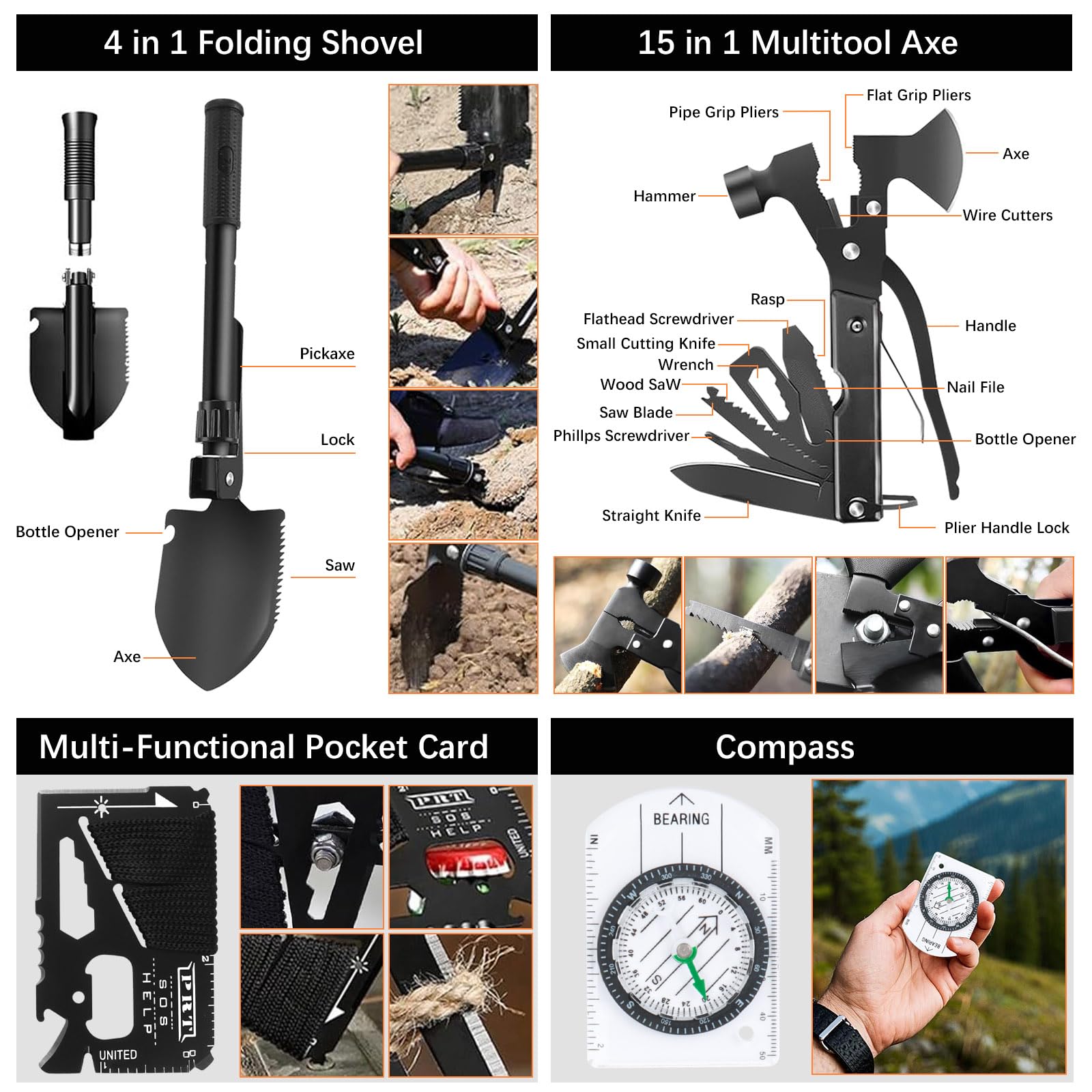 Kit de Supervivencia, 70 en 1 Kit de Supervivencia de Emergencia al Aire Libre, Multifuncional Equipo de Botiquín Primeros Auxilios, Kit de Emergencia para Viajar Caminar Acampar al Aire Montaña