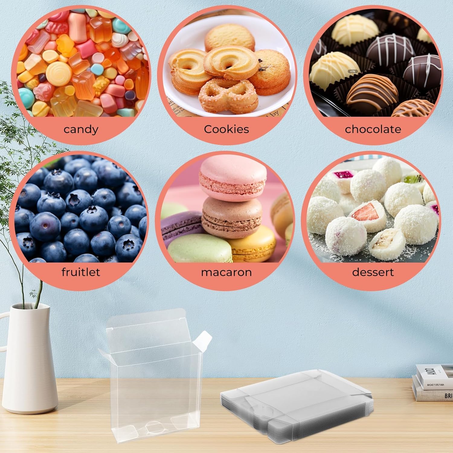30 Pack Plastic Favour Boxes with Full Window, 4x4x1.2inch Small Clear Treat Boxes for Packaging Cookies, Chocolate, Macaron, Candy as Wedding, Christmas Party, Festival Gift - Image 6