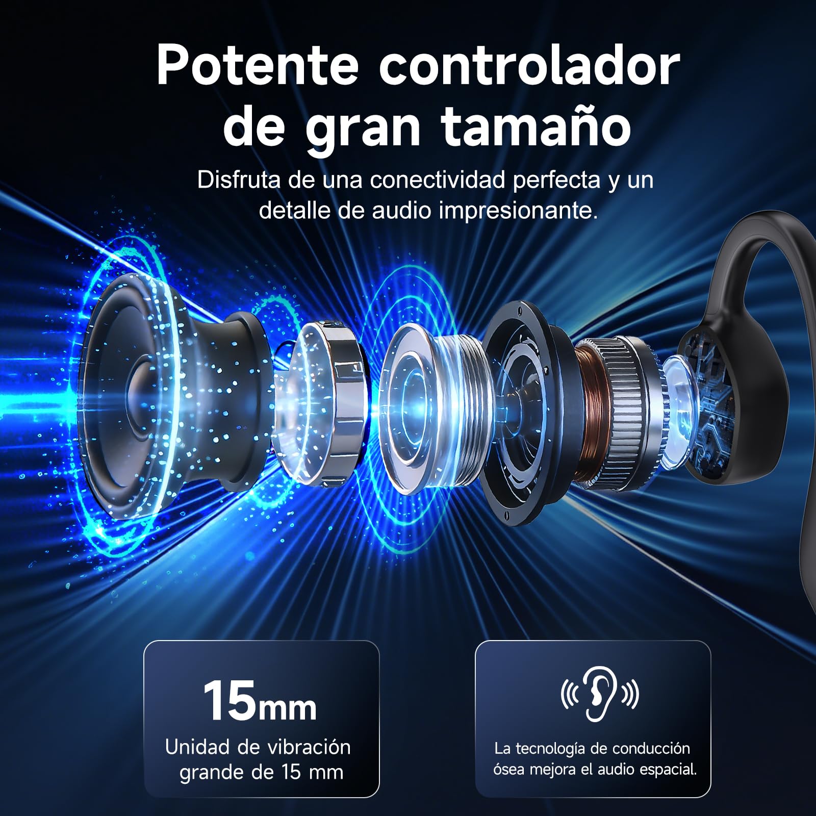 esonstyle Auriculares Conduccion Osea Bluetooth 6.0 – Cascos Conduccion Osea Inalambricos con Micrófono,IPX7 Impermeables Auriculares Deportivos Open Ear para Correr Ciclismo Fitness (Negro)