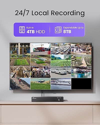 Miniatura 6 de Loocam Sistema de cámara de seguridad PoE de 16CH 8MP, 4TB HDD 4K 8pcs cámaras IP PoE con IA humano/detección de vehículos, NVR H.265+ de 16 canales