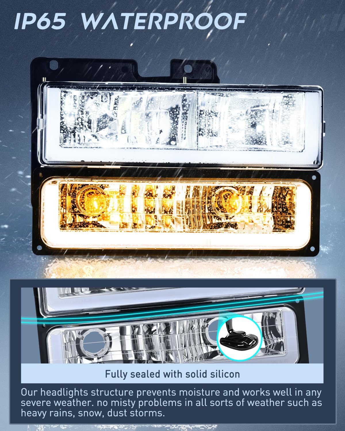 Nilight DRL Headlight Assembly Compatible with 1988 1989 1990 1991 1992 1993 1994 1995 1996 1997 1998 Chevrolet GMC C10 C/K 1988-1999 Silverado Suburban Sierra Blazer Tahoe Yukon Chrome Housing