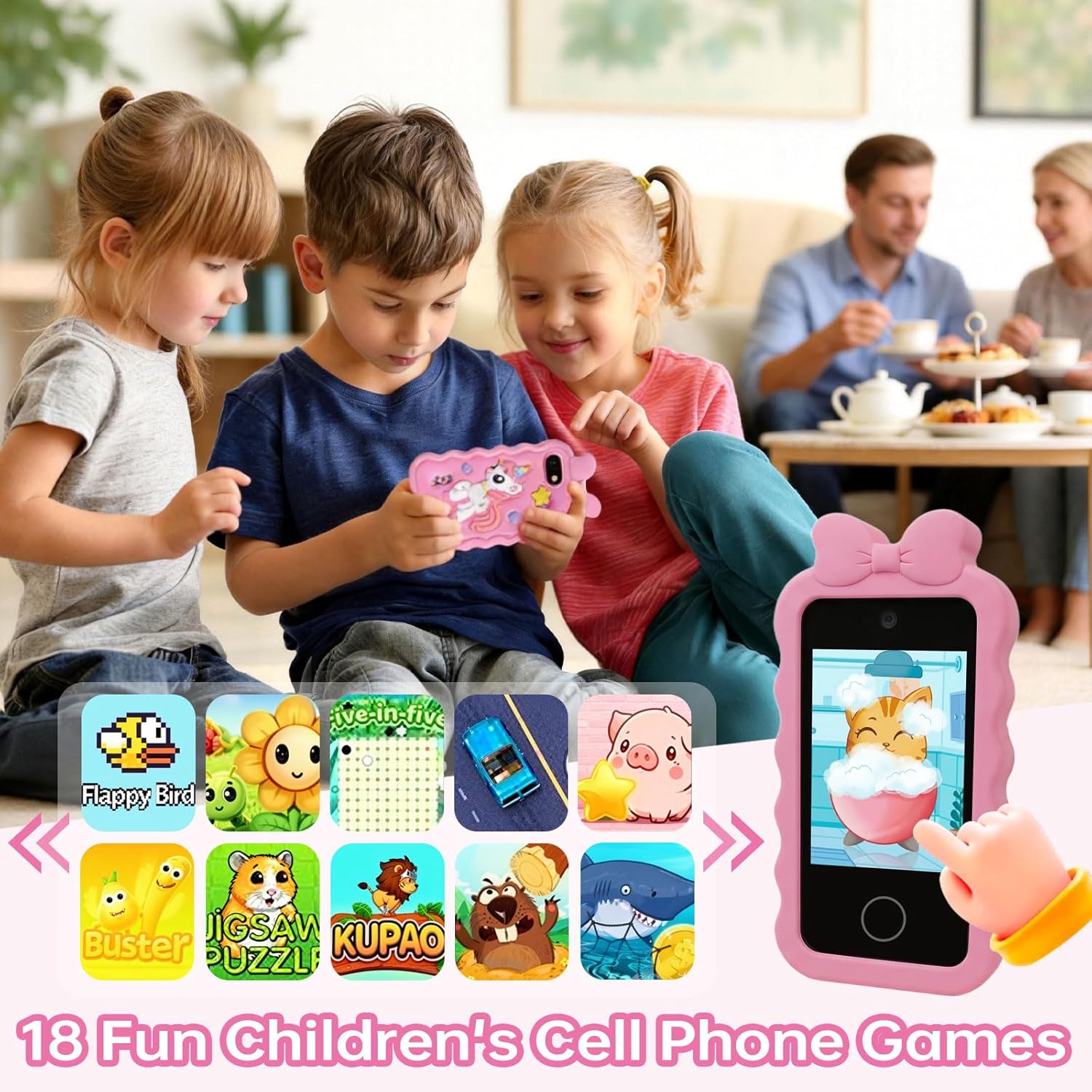 Kids Smart Phone for Gifts Birthday Christmas,Gimubaba Toy Phone Toddler Cell Phone Play Phone with 2.8" Touchscreen/Dual Camera/TF Card for Playing Game/Music/Learning (Purple)