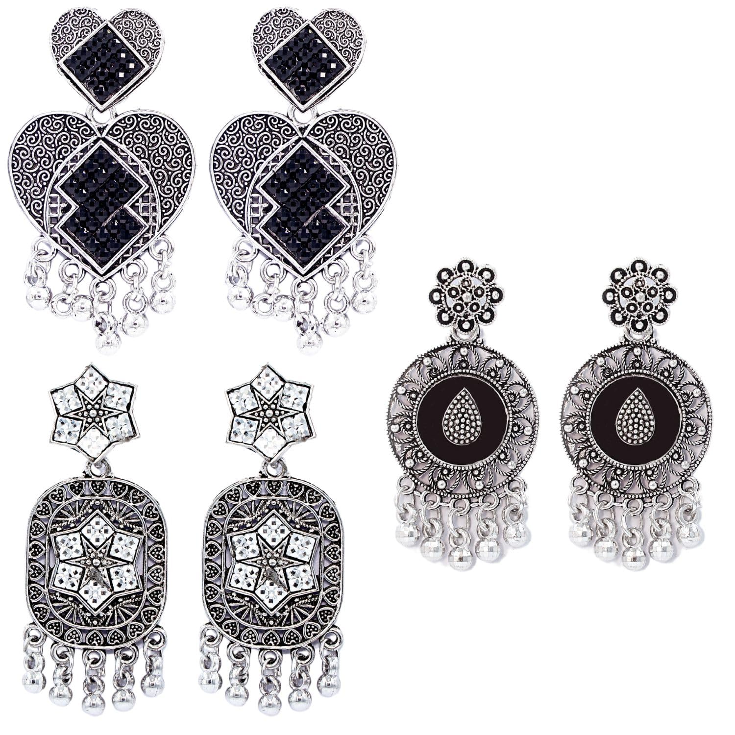 Flaring jewellers Stylish and Antique Traditional Jhumka Earring Oxodisezed Silver Plated for Women and Girls(3 pair) (B0CZJHJ2BZ) Amazon Price History, Amazon Price Tracker