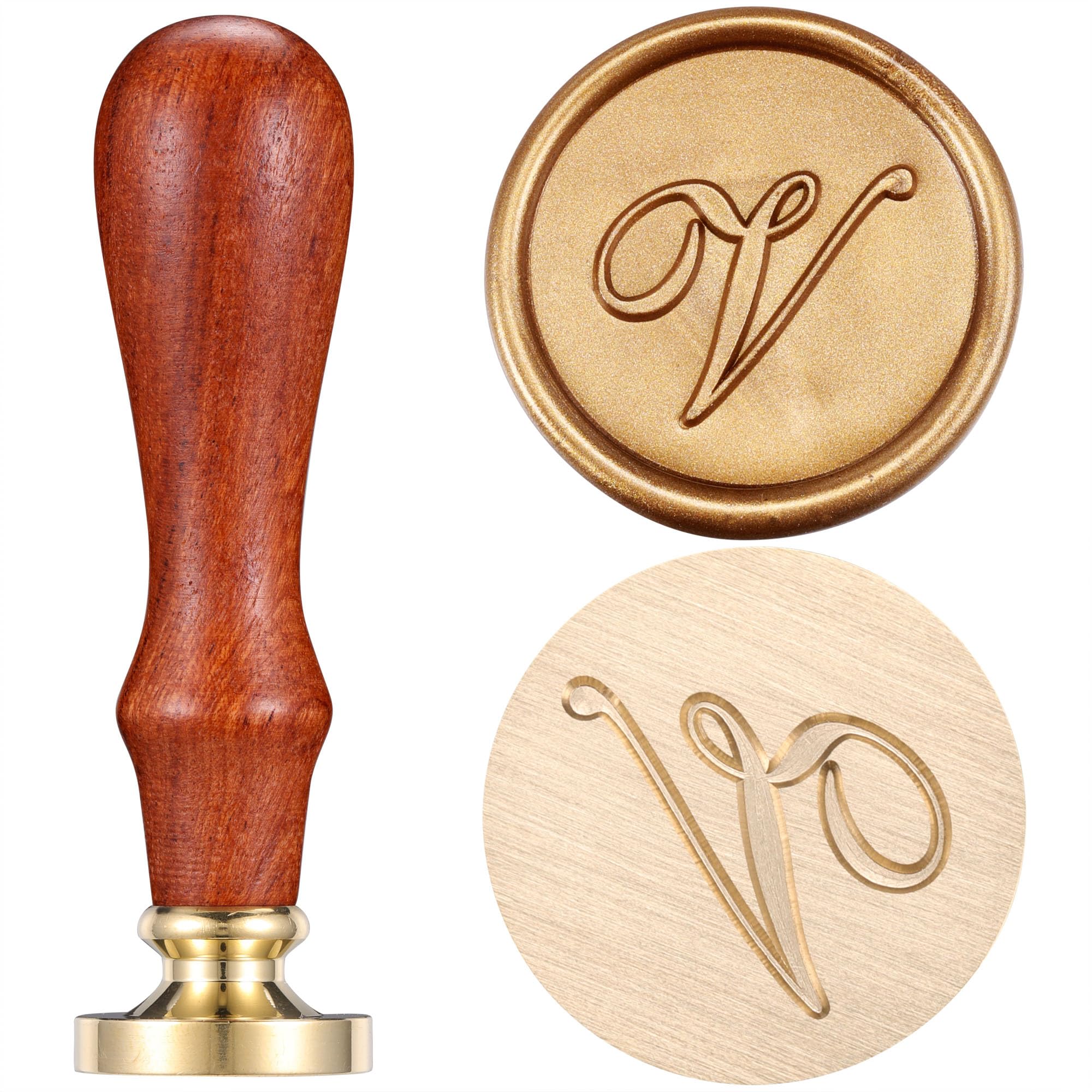 Letter V Wax Seal Stamp, Yoption Vintage Retro Brass Head Wooden Handle Alphabet Letter V Classic Sealing Wax Seal Stamp (V)-image-19