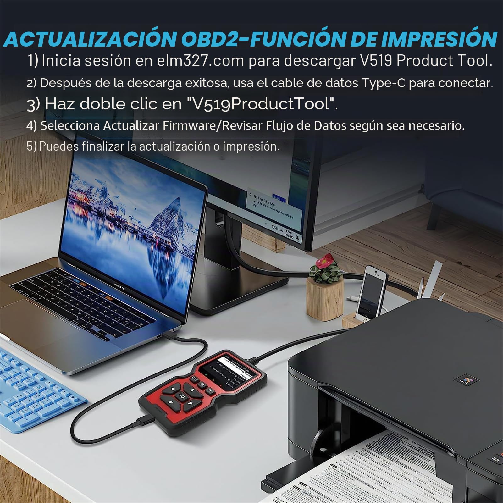 V519 obd2 Tarjeta de Lectura de código automotriz 9 OBD II/eobd protocolo estándar Detector de fallas automotrices Multifuncional 10 Idiomas (Rojo)