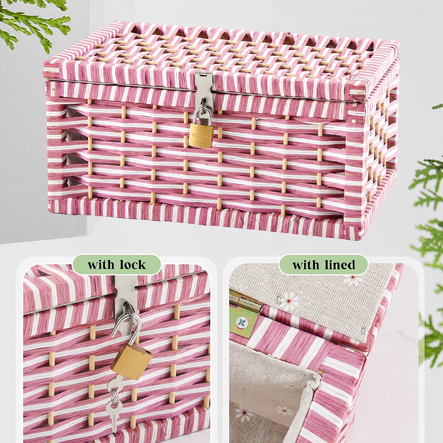 Discreet Lockable Adult Toy bag Storage Organizer Case for Women and Men, Adult Wicker Baskets with Lid and Lock, 13.8 x 9.8 x 6.3 Inch Box for Toys Valentine's Day Container(Pink)