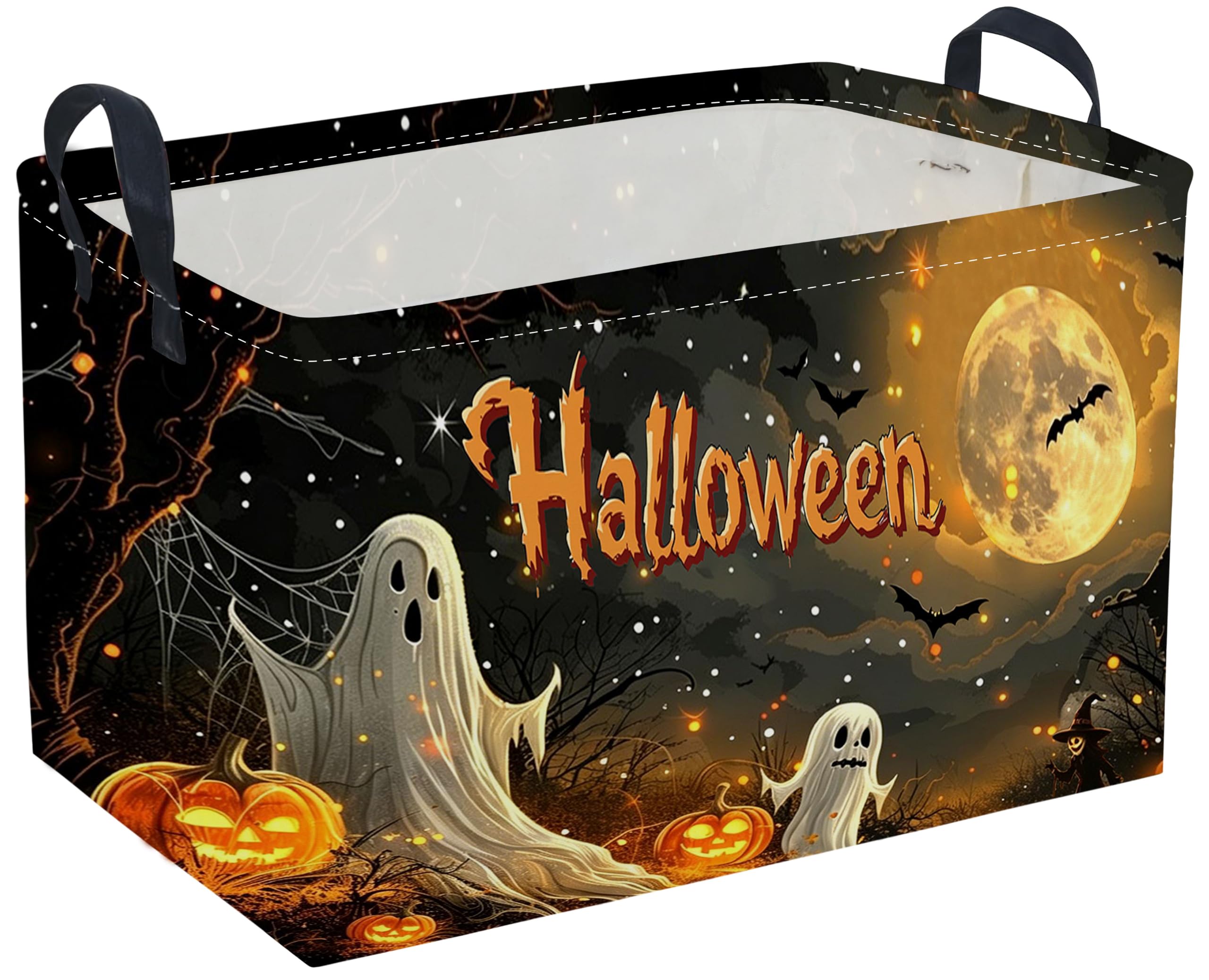 Sanjiaofeng Rectangular Halloween Ghost Storage Basket,Trick or Treat Halloween Basket for Kids,Halloweens‌ Party Candy Gift Baskets(Mysterious Ghost)