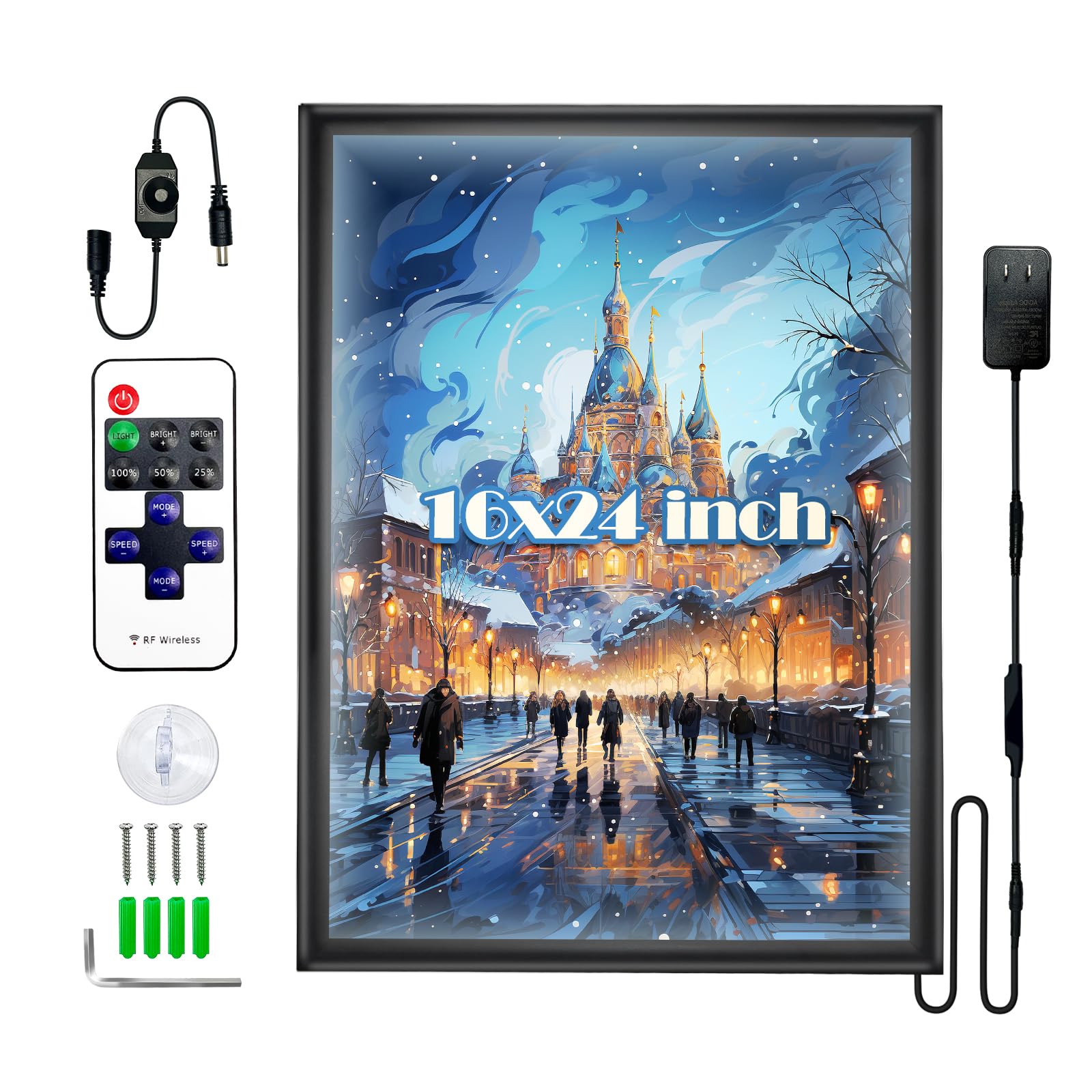 Cadre pour affiche LED 40,6x61 cm rétroéclairé en aluminium avec télécommande