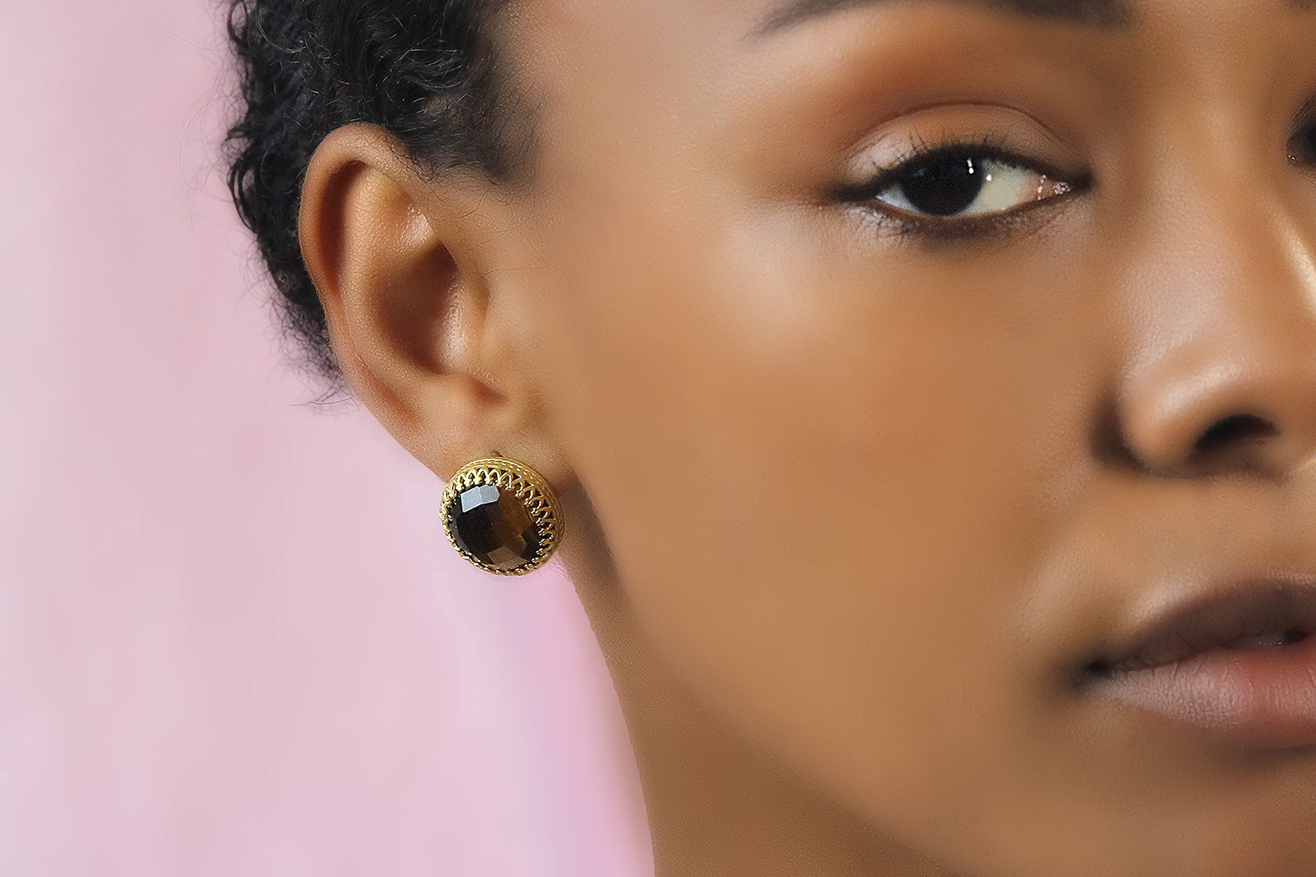 Pendientes de Plata de Ley para Mujeres con Cuarzo Ahumado - Pendientes Colgantes de Plata y Oro para Regalos de Cumpleaños, Boda, Promoción, Aniversario - con Caja de Regalo