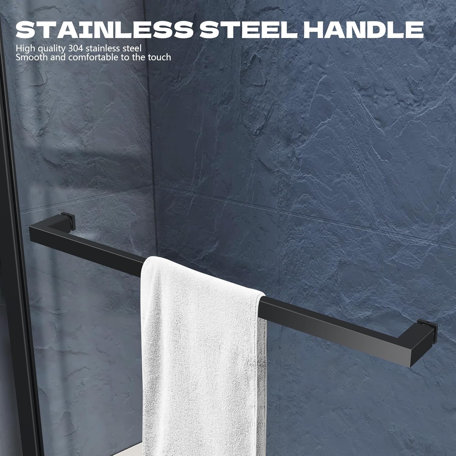 Shower Glass Panel, 34" W x 72" H Semi-Framed Fixed Shower Screen Panel with Handle, 5/16"(8mm) SGCC Clear Tempered Glass, Frameless Walk in Shower Door for Bathroom, Matte Black