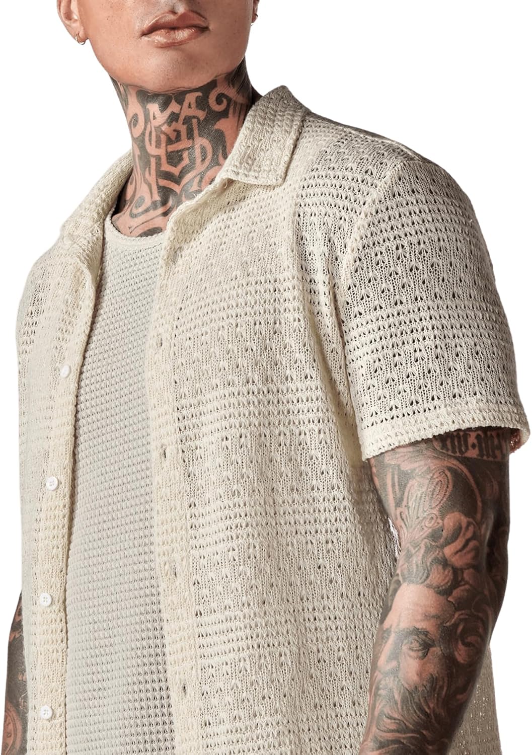 Men's 3 Pieces Outfit Sleeveless Tank Top and Drawstring Waist Shorts Set with Button Down Shirt - Image 5