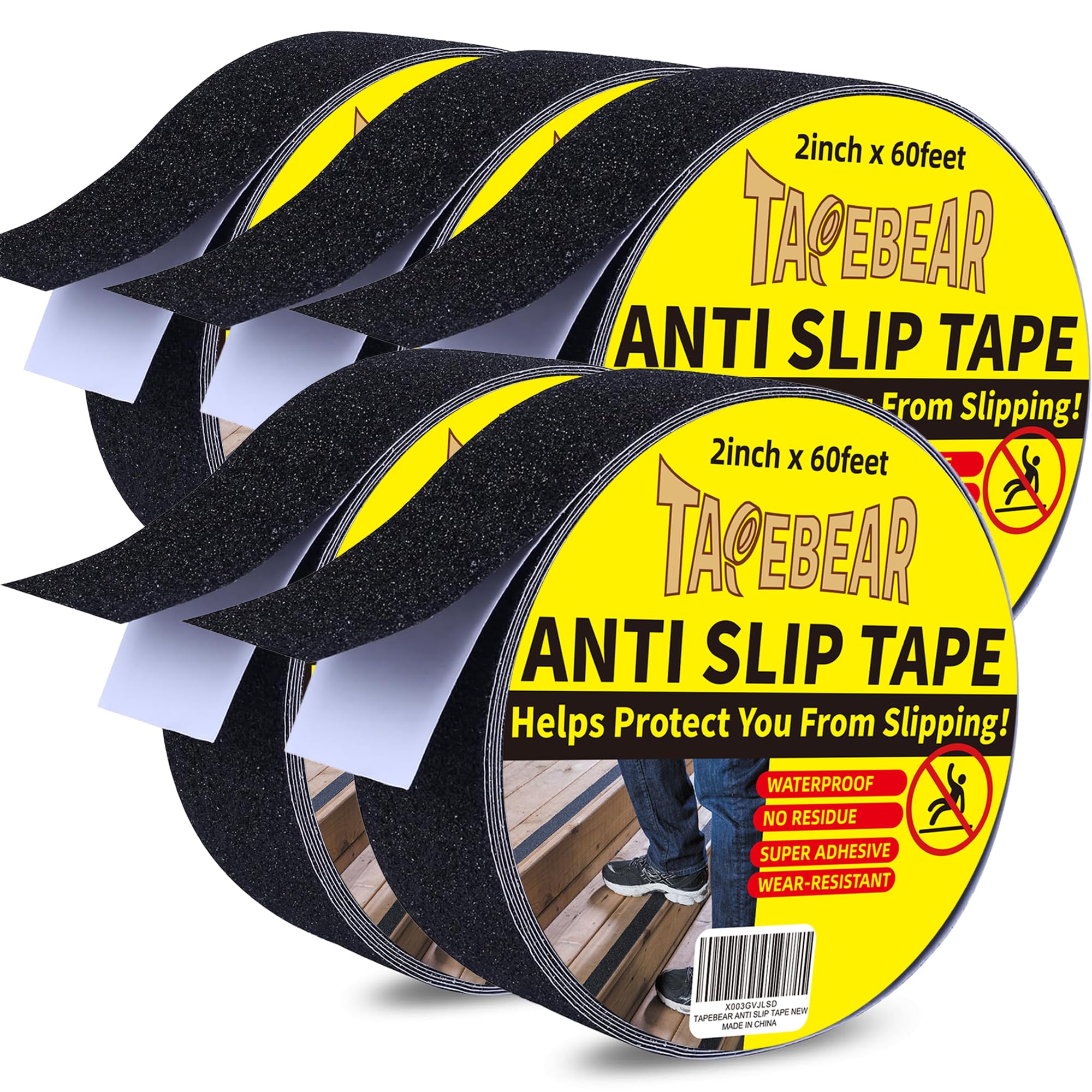 TAPEBEAR Black Safety Grip Tape 50mm x 18m, Warning Anti-Slip Tape Strong Adhesive Waterproof for Indoor Outdoor Steps Stairs, Compatible with Plastic, Wood, Ceramic, Glass, Metal, 5Rolls — image 1