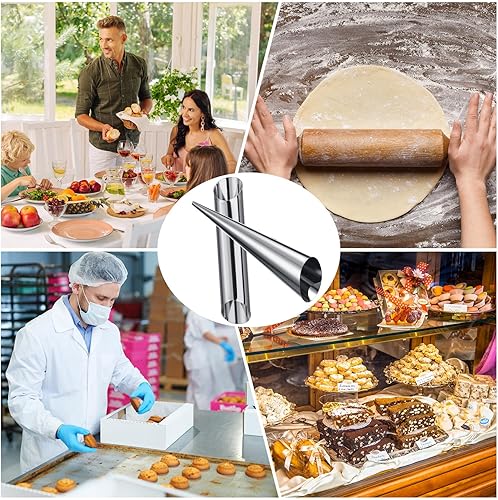 Miniatura 14 de Yexiya 50 tubos de cannoli de acero inoxidable, moldes de cuerno de crema, moldes de pastelería danesa antiadherentes para croissant, conchas