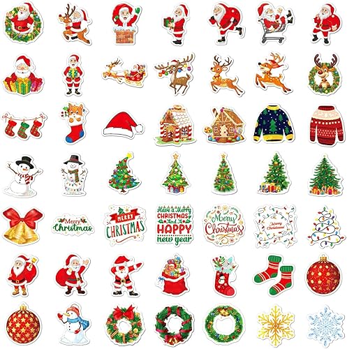 Miniatura 2 de Calcomanías navideñas de Papá Noel, 50 unidades de vinilo kawaii impermeables para fiestas, regalos para tarjetas, botella de agua, guitarra,