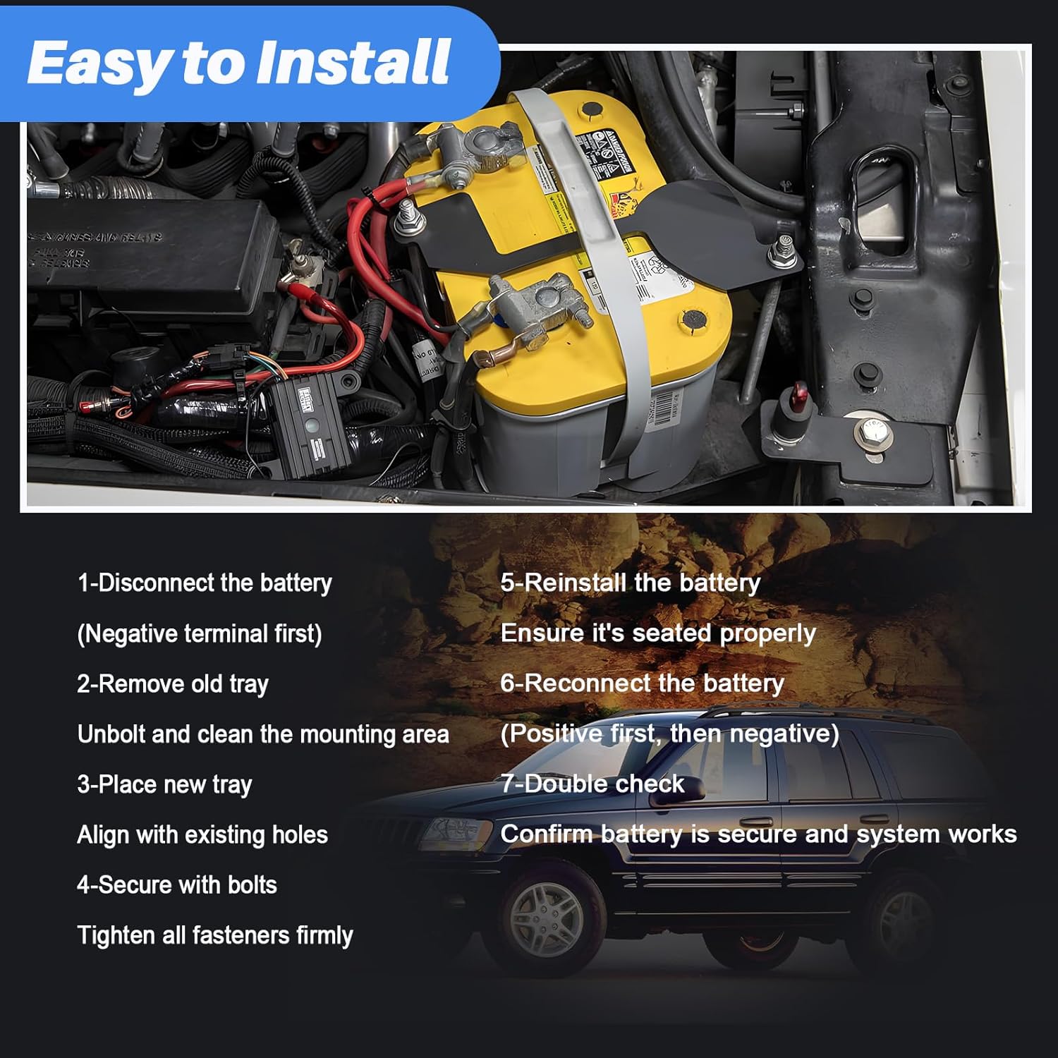 00067 55235819AA Battery Tray Replacement Compatible with Jeep Cherokee 1998 1999 2000 2001 Replace OE 55235819AA