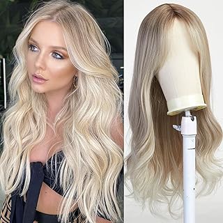 Esmee Long Wavy Blonde Wigs for Women Natuaral Synthetic Hair Heat Resistant Ombre Wig for Daily Party Cosplay Use